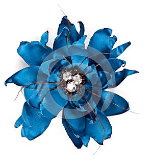 Blue fabric flower with crystals