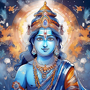 blue face with lord vishnu