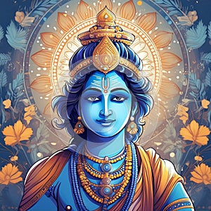 blue face with lord vishnu