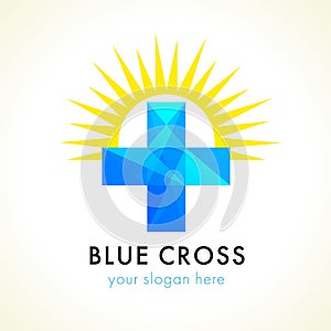 Blue facet cross and sun.