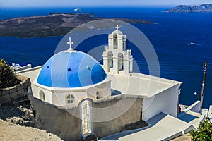 Blue famouse dome church at Firostefani on