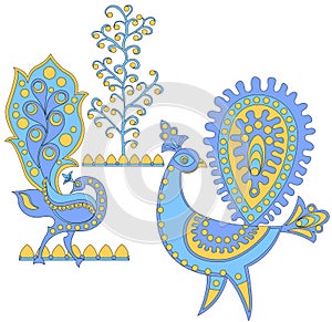 Blue fantastic birds, vector i