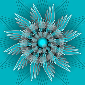 Blue fantasy flower in optical art style. Semitranspatent ornamental shape with 3d illusion.