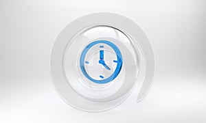 Blue Fast time delivery icon isolated on grey background. Timely service, stopwatch in motion, deadline concept, clock