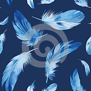 Blue Feathers Floating in a Repeating Pattern