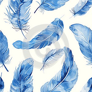 Blue Feathers Floating in a Repeating Pattern