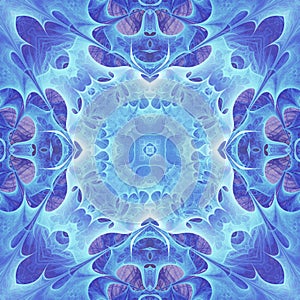 Blue feathery fractal mandala