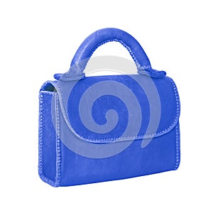 A Blue female leather carry bag isolated on white background