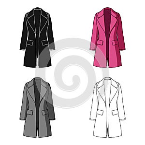 Blue female restrained coat buttoned. Women`s outerwear..Women clothing single icon in cartoon style vector symbol stock