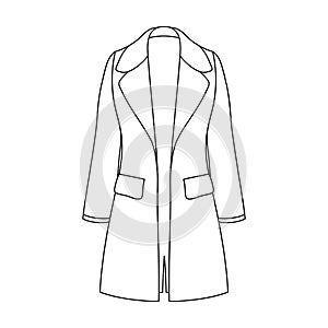 Blue female restrained coat buttoned. Women s outerwear..Women clothing single icon in outline style vector symbol stock