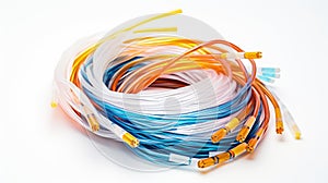 blue fiber optic cable white background