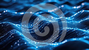 Blue fiber optic network transmitting data digitally