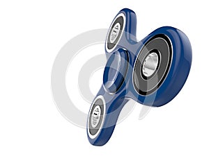 The blue fidget SPINNER stress relieving toy on white isolated background. 3d illustration.