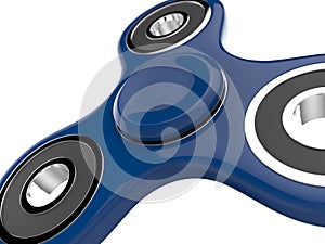 The blue fidget SPINNER stress relieving toy on white isolated background. 3d illustration.