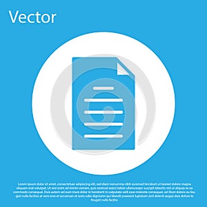 Blue File document icon isolated on blue background. Checklist icon. Business concept. White circle button. Vector