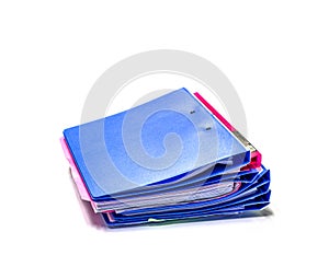 Blue file folder with documents on the white table