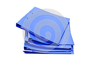 Blue file folder with documents on the white table