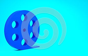 Blue Film reel icon isolated on blue background. Minimalism concept. 3d illustration 3D render