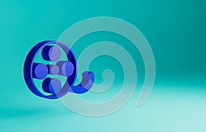 Blue Film reel icon isolated on blue background. Minimalism concept. 3D render illustration