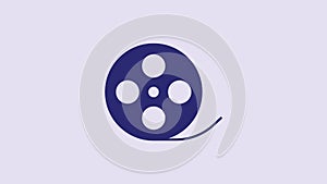 Blue Film reel icon isolated on purple background. 4K Video motion graphic animation