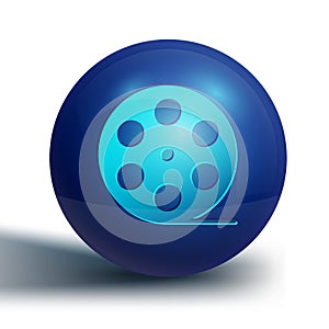 Blue Film reel icon isolated on white background. Blue circle button. Vector Illustration
