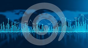 Blue Financial Data Graph with World Map Overlay chart