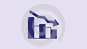 Blue Financial growth decrease icon isolated on purple background. Increasing revenue. 4K Video motion graphic animation
