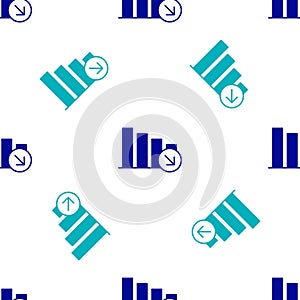 Blue Financial growth decrease icon isolated seamless pattern on white background. Increasing revenue. Vector