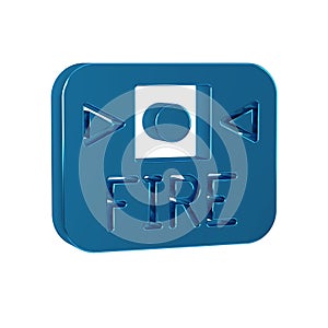 Blue Fire alarm system icon isolated on transparent background. Pull danger fire safety box.