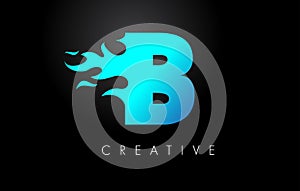 Blue fire  Blue B Letter Flame Logo Design. Fire Logo Lettering Concept