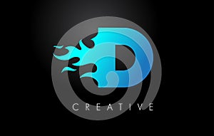 Blue fire  Blue D Letter Flame Logo Design. Fire Logo Lettering Concept