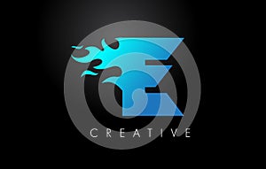 Blue fire  Blue E Letter Flame Logo Design. Fire Logo Lettering Concept