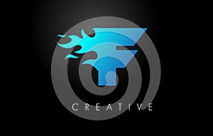 Blue fire  Blue F Letter Flame Logo Design. Fire Logo Lettering Concept