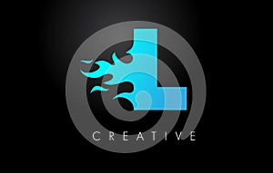 Blue fire  Blue L Letter Flame Logo Design. Fire Logo Lettering Concept