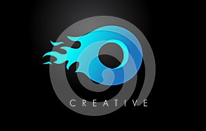 Blue fire  Blue O Letter Flame Logo Design. Fire Logo Lettering Concept