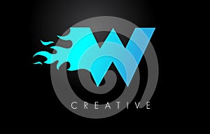 Blue fire Blue W Letter Flame Logo Design. Fire Logo Lettering Concept