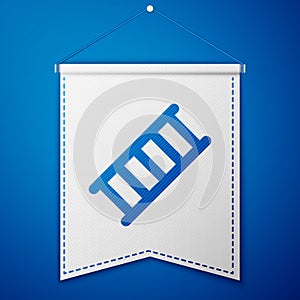 Blue Fire escape icon isolated on blue background. Pompier ladder. Fireman scaling ladder with a pole. White pennant photo