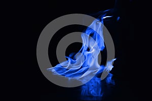 Blue fire flames on a black background.