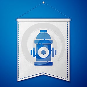 Blue Fire hydrant icon isolated on blue background. White pennant template. Vector Illustration