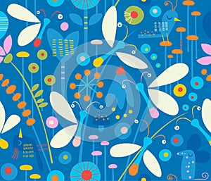 Blue Fireflies, Birds, Flowers and a Mouse
