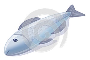 Blue fish 3D rendering lying on a surface