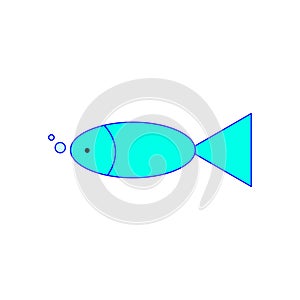 Blue fish icon. Bubbles sign. Sea animal. Logo design. Nature background. Simple art. Vector illustration. Stock image.