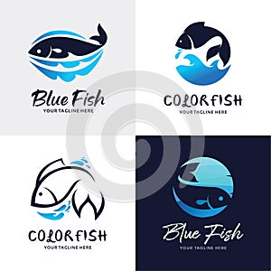 Blue Fish Logo Set Design Template Collection