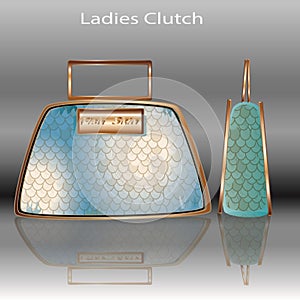 Blue Fish Skin texture Ladies Clutch