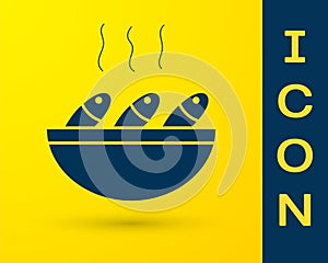 Blue Fish soup icon isolated on yellow background. Vector.