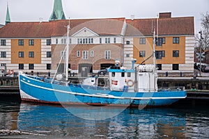 Blue fishing boat in HelsingÃ¸r (DK