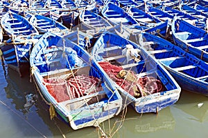 Blue fishing boats in Essaouira, Morocco