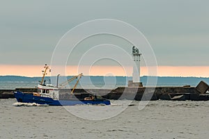 Blue fishing ship