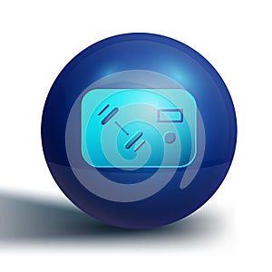 Blue Fitness club, gym card icon isolated on white background. Blue circle button. Vector