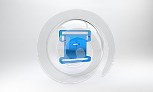 Blue Flag with christian cross icon isolated on grey background. Glass circle button. 3D render illustration